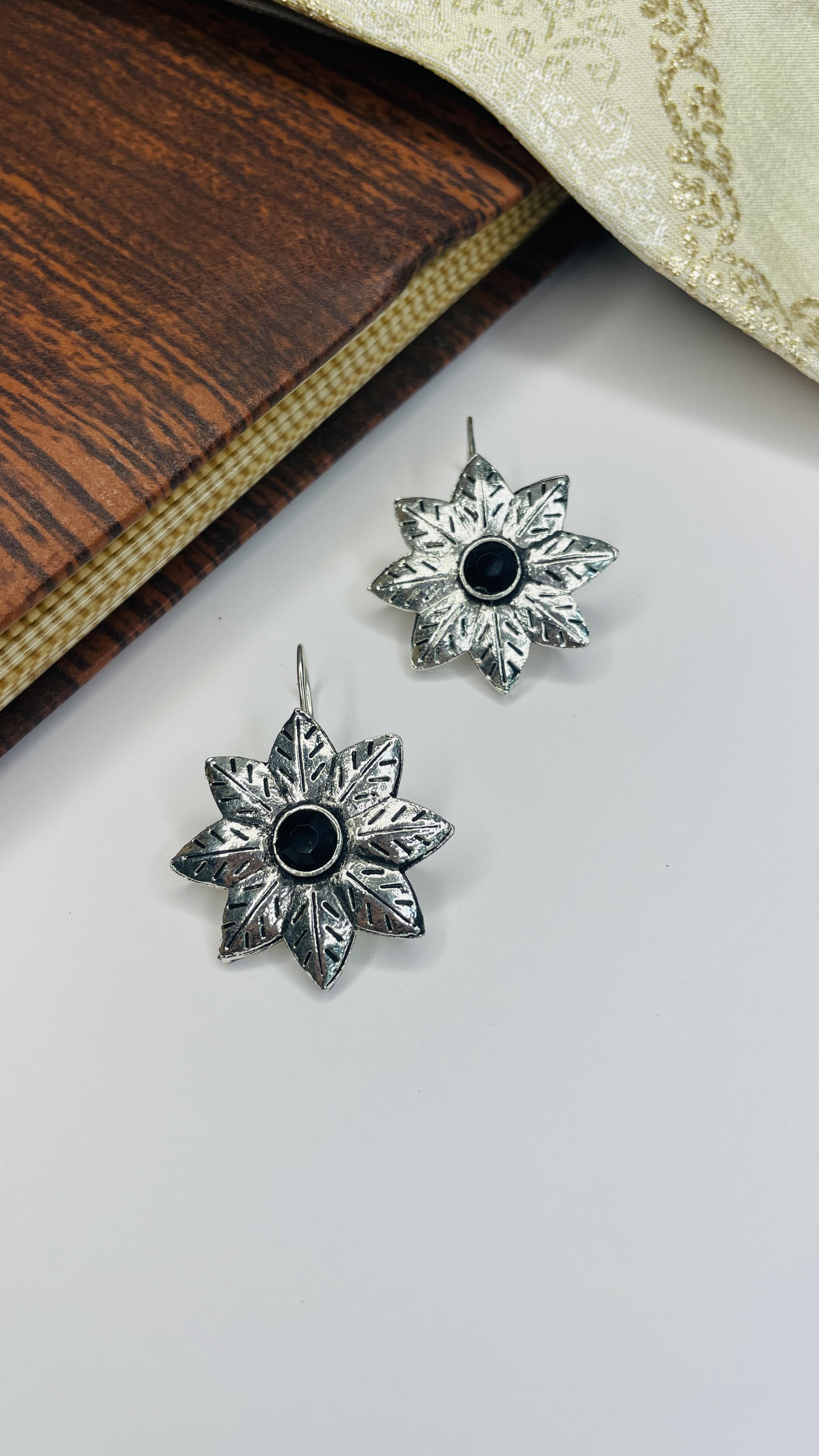 Tara Oxidised Floral Hoop Earrings